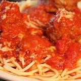 Spaghetti and meatballs at Mia Pizzeria in Indianapolis Indiana